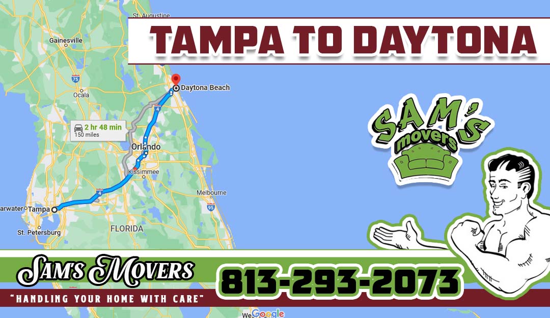 Map from Tampa to Daytona with Sam's Logo