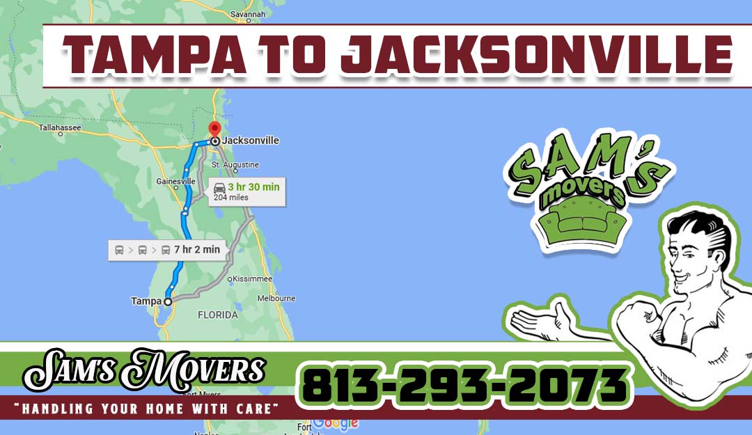 Map from Tampa to Jacksonville with Sam's Logo